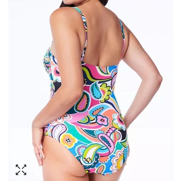 Bleu Rod Beattie Paisley Floral Print Shirred Bandeau One Piece Swimsuit sz 10 - Picture 9 of 16